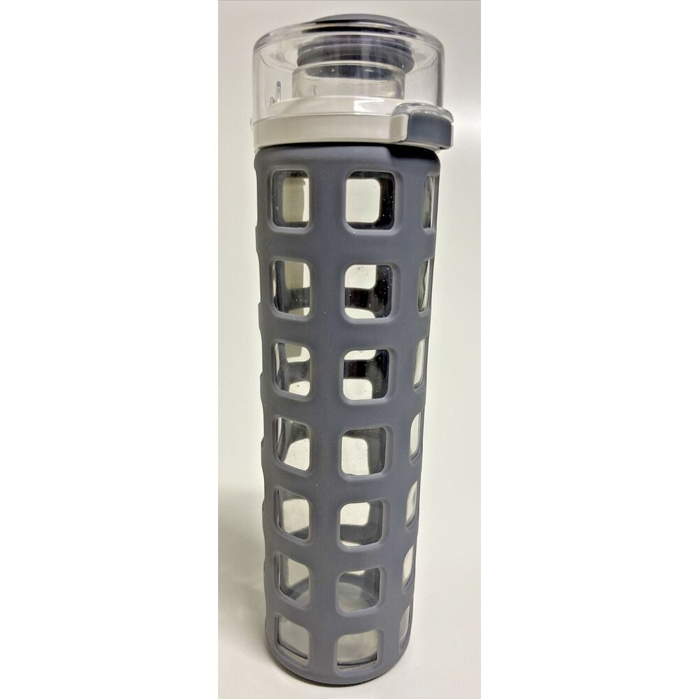 Ello Syndicate 20 oz Glass Water Bottle Gray with One-Touch Flip Lid
